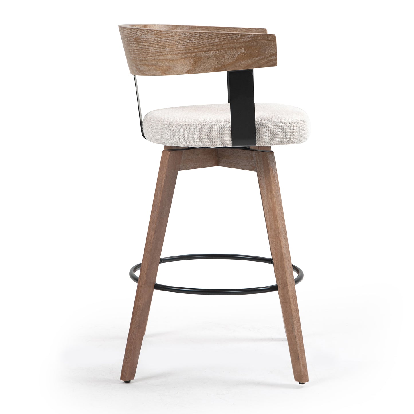 Beck Beige Linen Fabric Counter Stool with Natural Wood Backrest and Legs