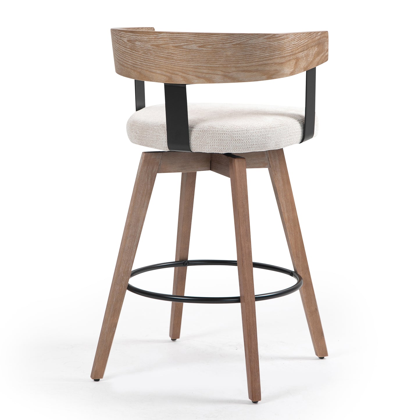 Beck Beige Linen Fabric Counter Stool with Natural Wood Backrest and Legs