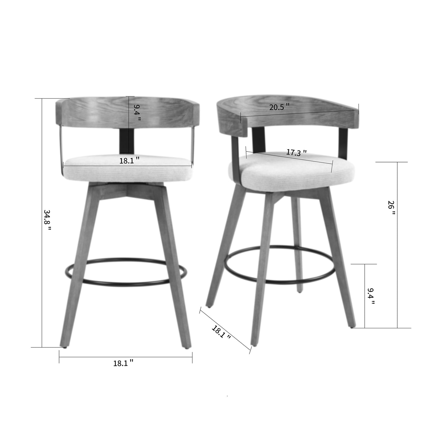 Beck Beige Linen Fabric Counter Stool with Natural Wood Backrest and Legs