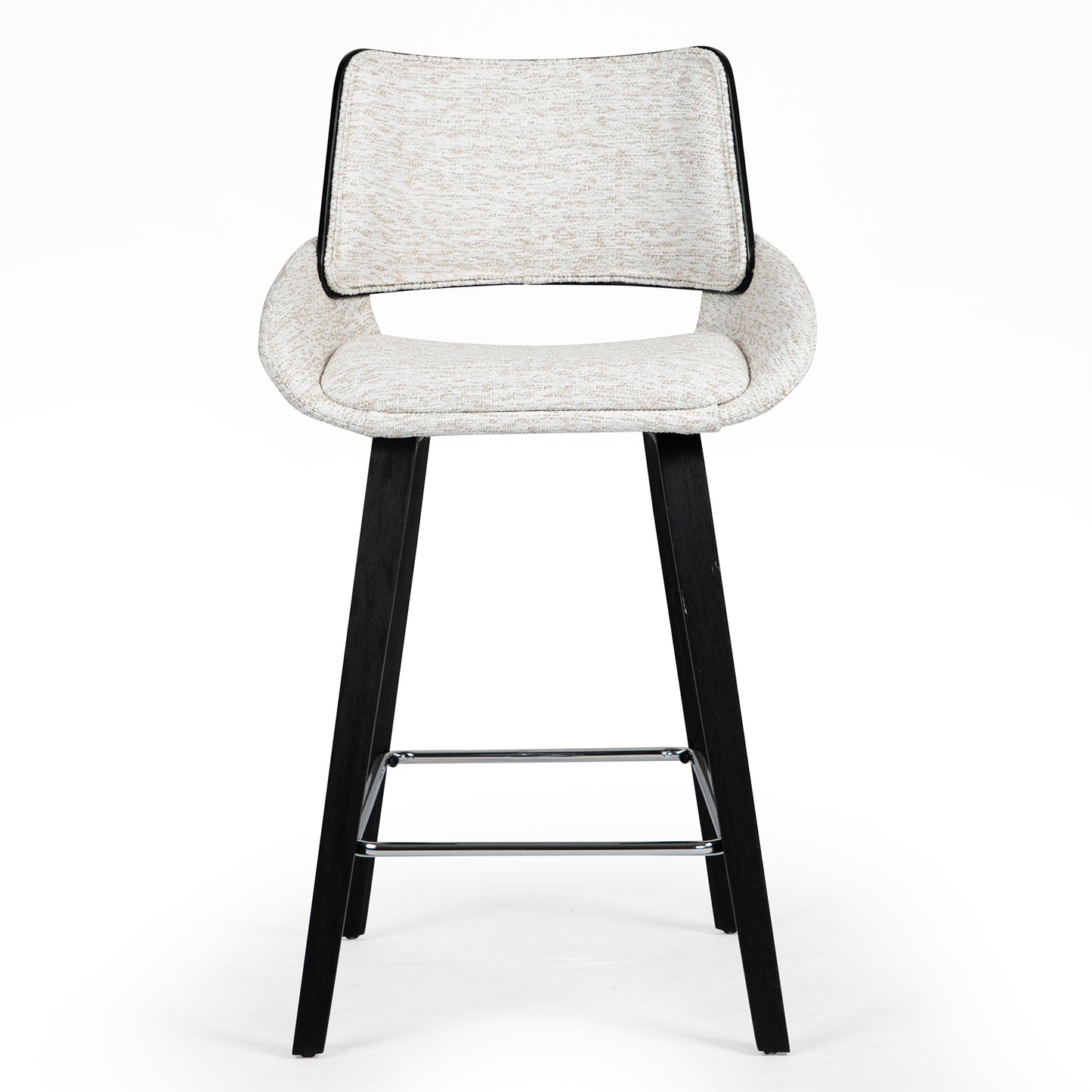 Bea White Two-Toned Linen Fabric Counter Stool with Black Wood Legs