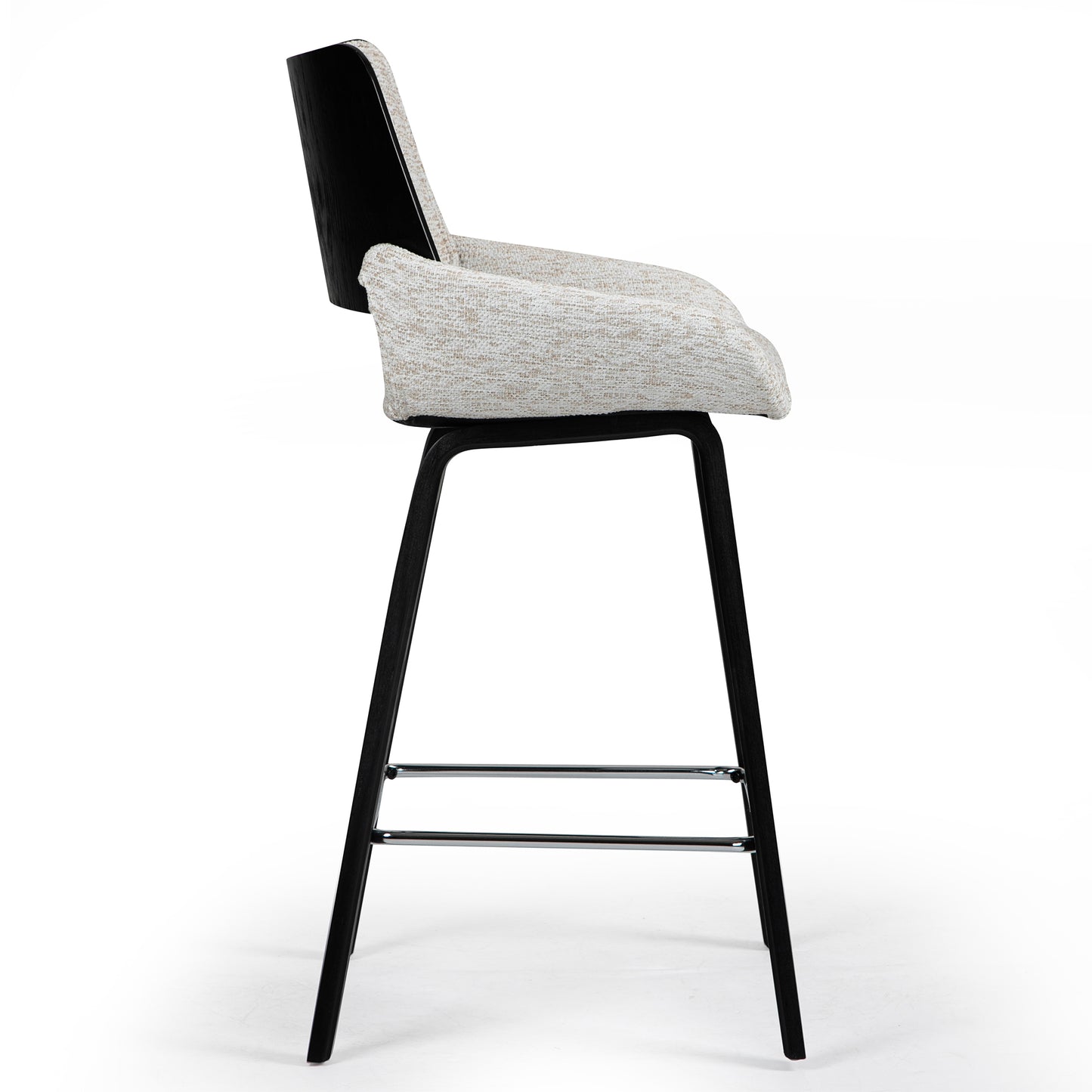 Bea White Two-Toned Linen Fabric Counter Stool with Black Wood Legs