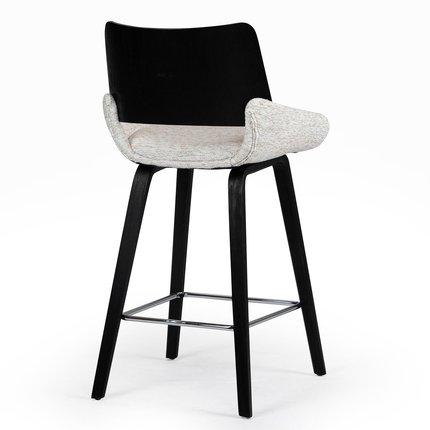 Bea White Two-Toned Linen Fabric Counter Stool with Black Wood Legs