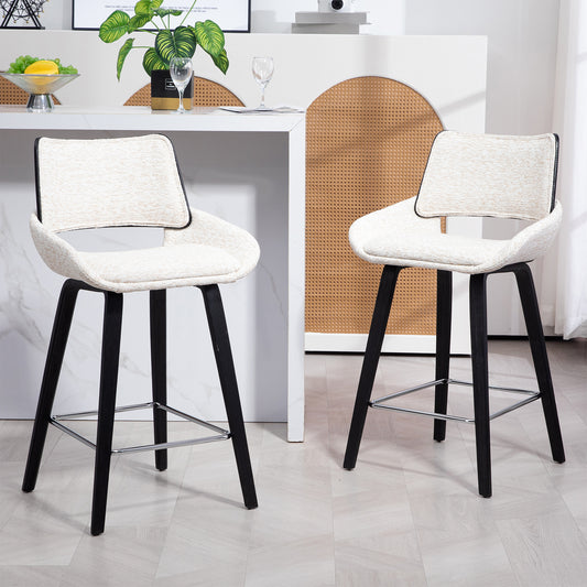 Bea White Two-Toned Linen Fabric Counter Stool with Black Wood Legs