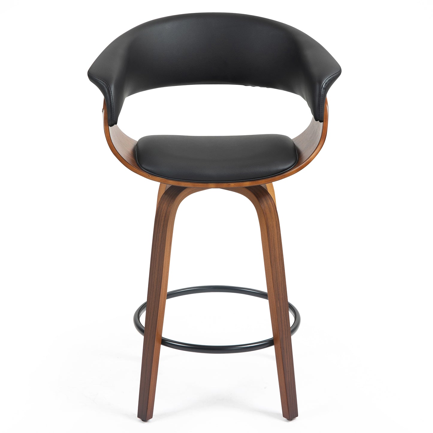 Beale Black Faux Leather Counter Stool with Walnut Wood Accent Legs