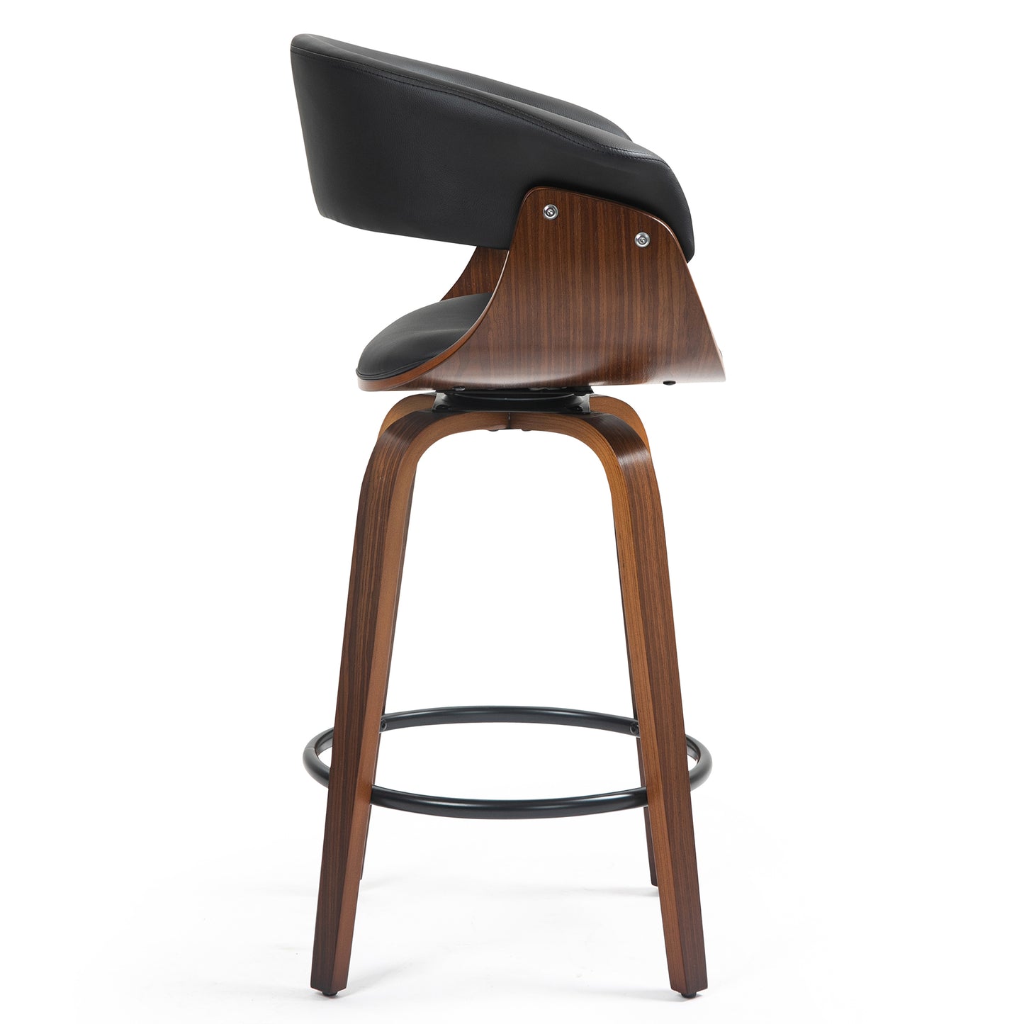 Beale Black Faux Leather Counter Stool with Walnut Wood Accent Legs