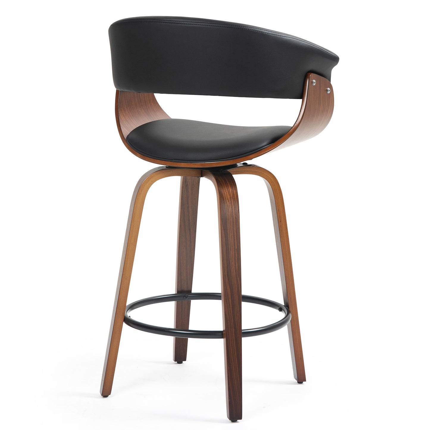 Beale Black Faux Leather Counter Stool with Walnut Wood Accent Legs