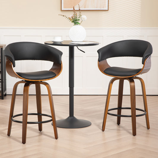 Beale Black Faux Leather Counter Stool with Walnut Wood Accent Legs