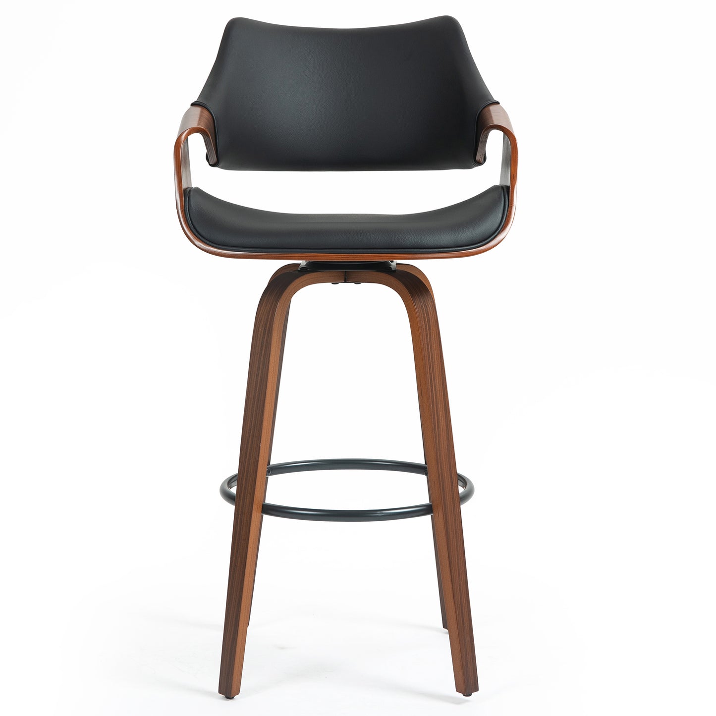 Beasley Black Faux Leather Bar Stool with Walnut Wood Legs