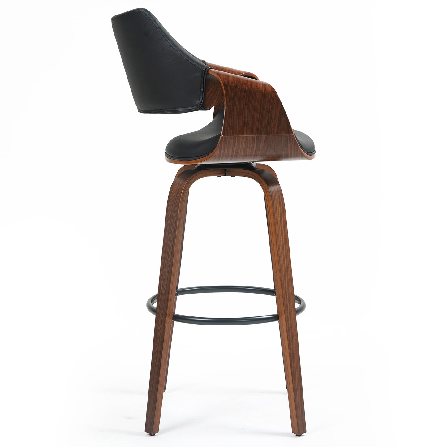 Beasley Black Faux Leather Bar Stool with Walnut Wood Legs