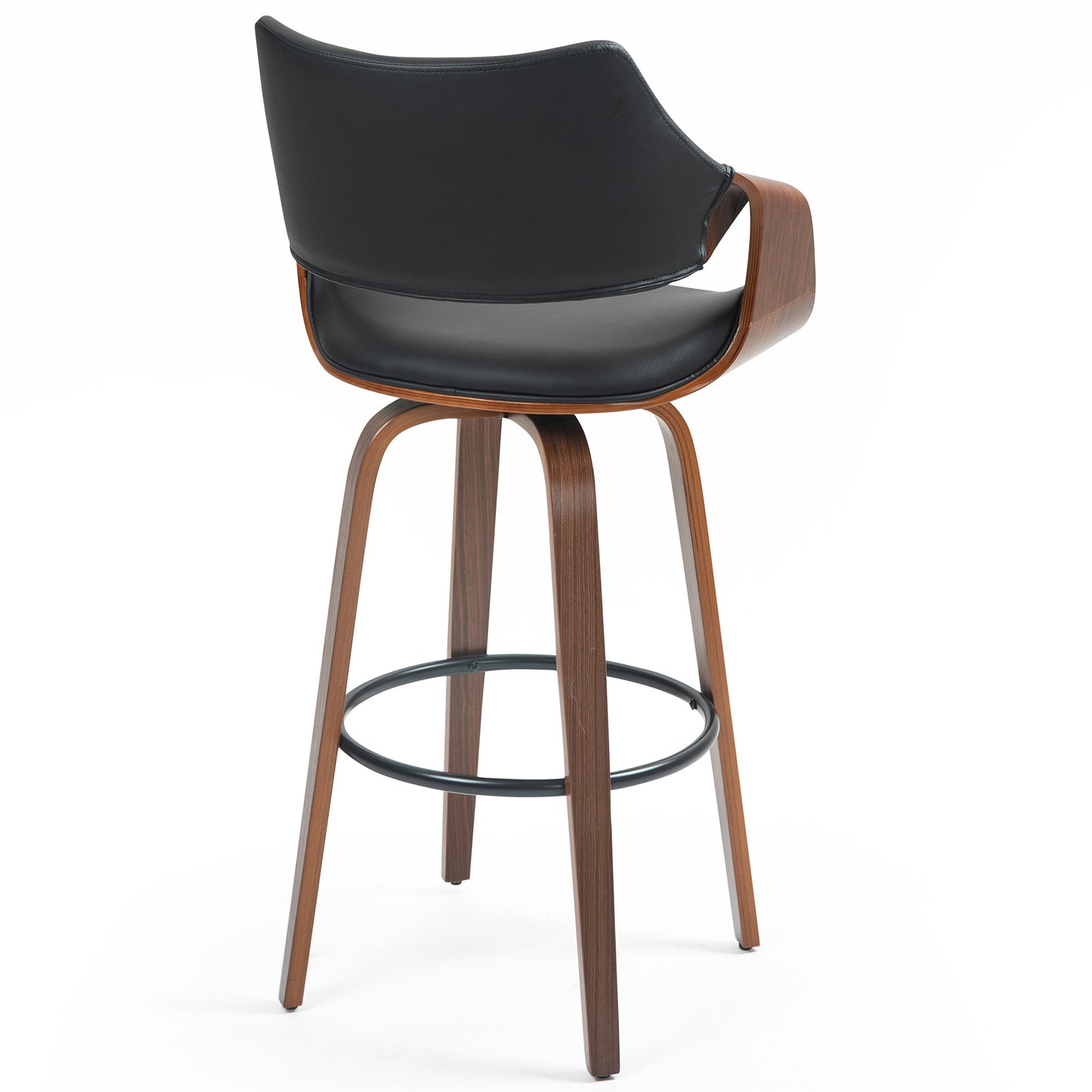 Beasley Black Faux Leather Bar Stool with Walnut Wood Legs