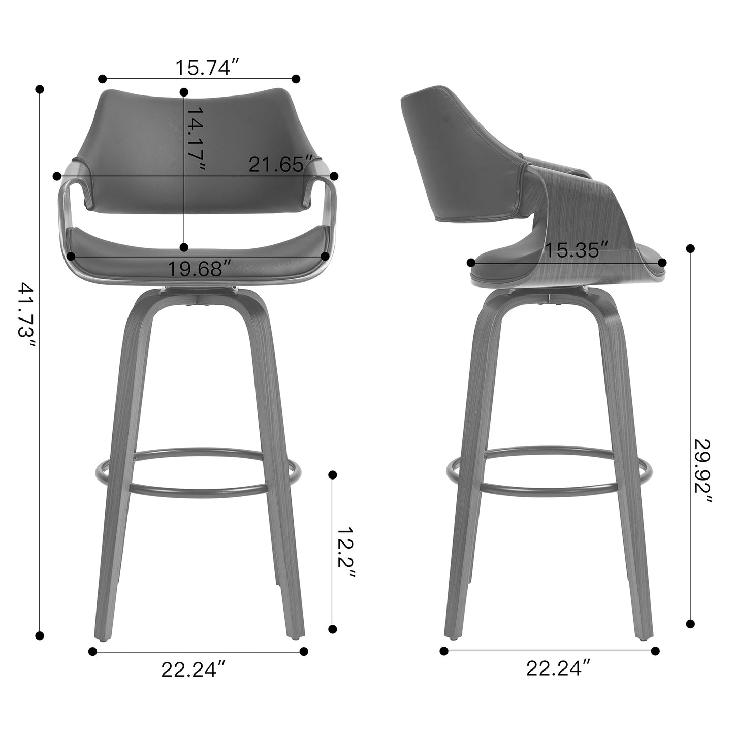 Beasley Black Faux Leather Bar Stool with Walnut Wood Legs