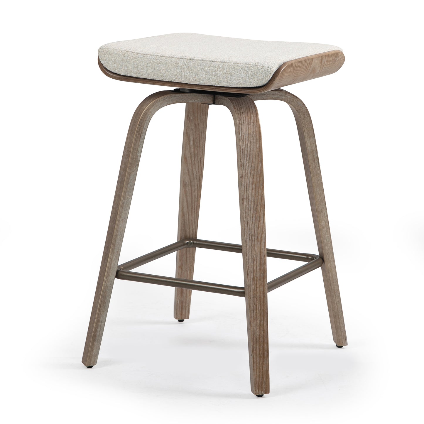 Set of 2 Beatrix Beige Woven Fabric Counter Stool with Natural Wood Legs