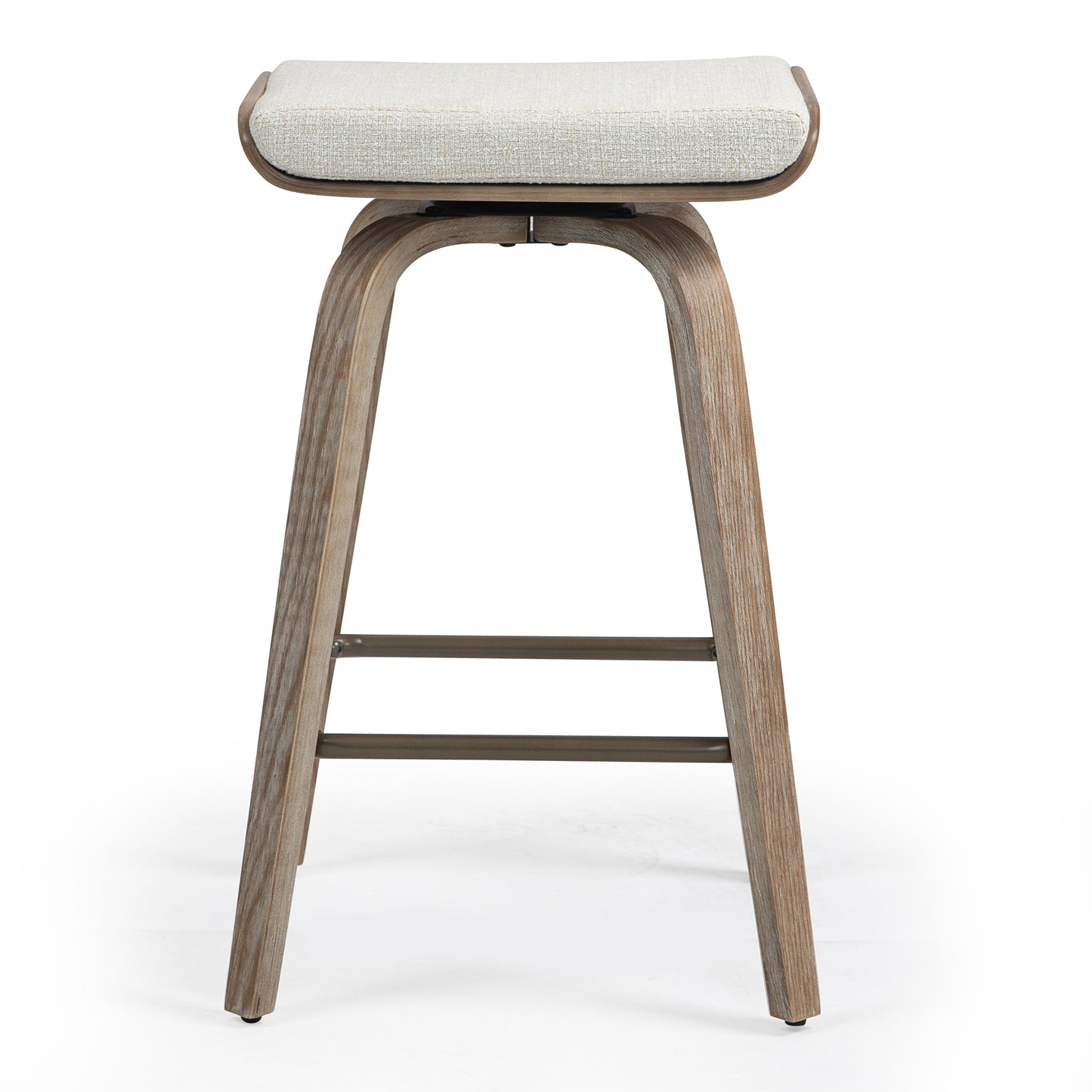 Set of 2 Beatrix Beige Woven Fabric Counter Stool with Natural Wood Legs