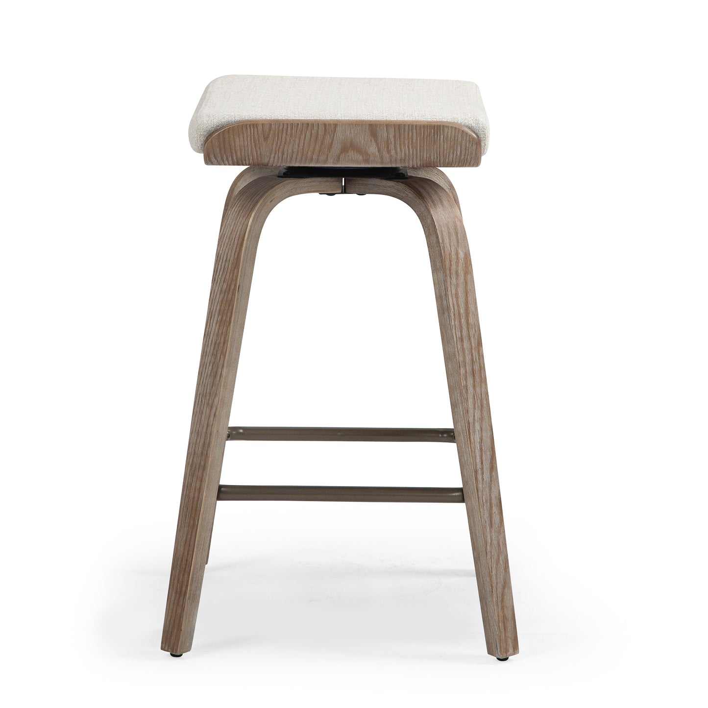 Set of 2 Beatrix Beige Woven Fabric Counter Stool with Natural Wood Legs