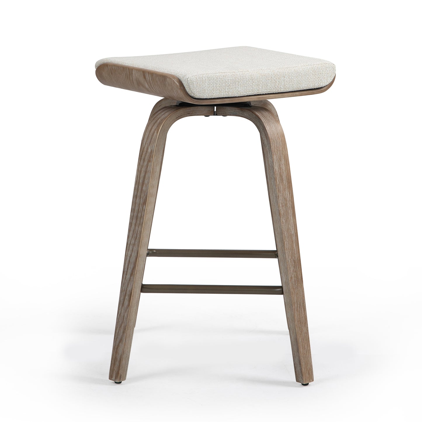 Set of 2 Beatrix Beige Woven Fabric Counter Stool with Natural Wood Legs