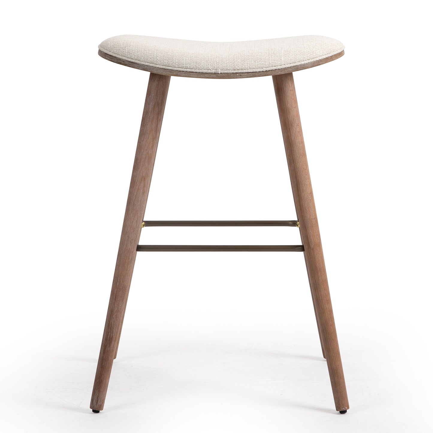 Set of 2 Beatriz Beige Woven Fabric Bar Stool with Wood Legs