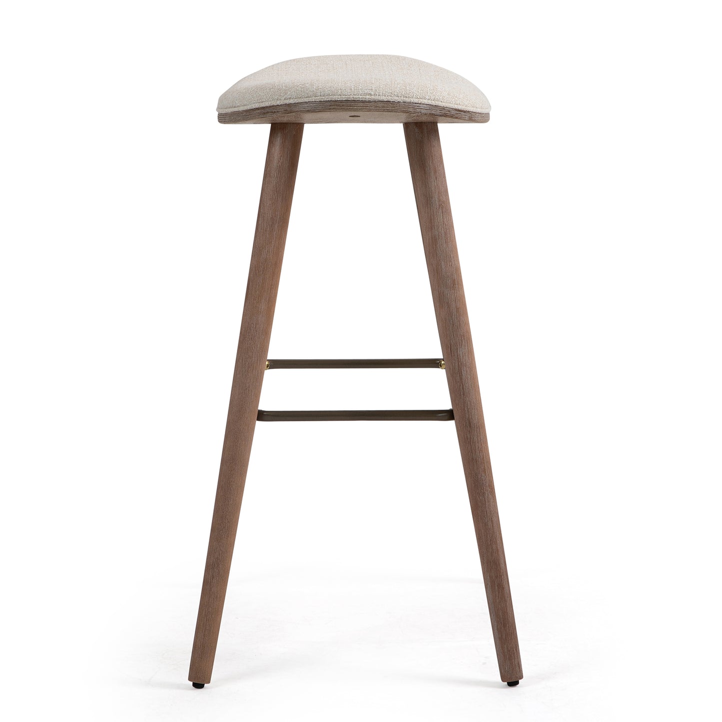 Set of 2 Beatriz Beige Woven Fabric Bar Stool with Wood Legs