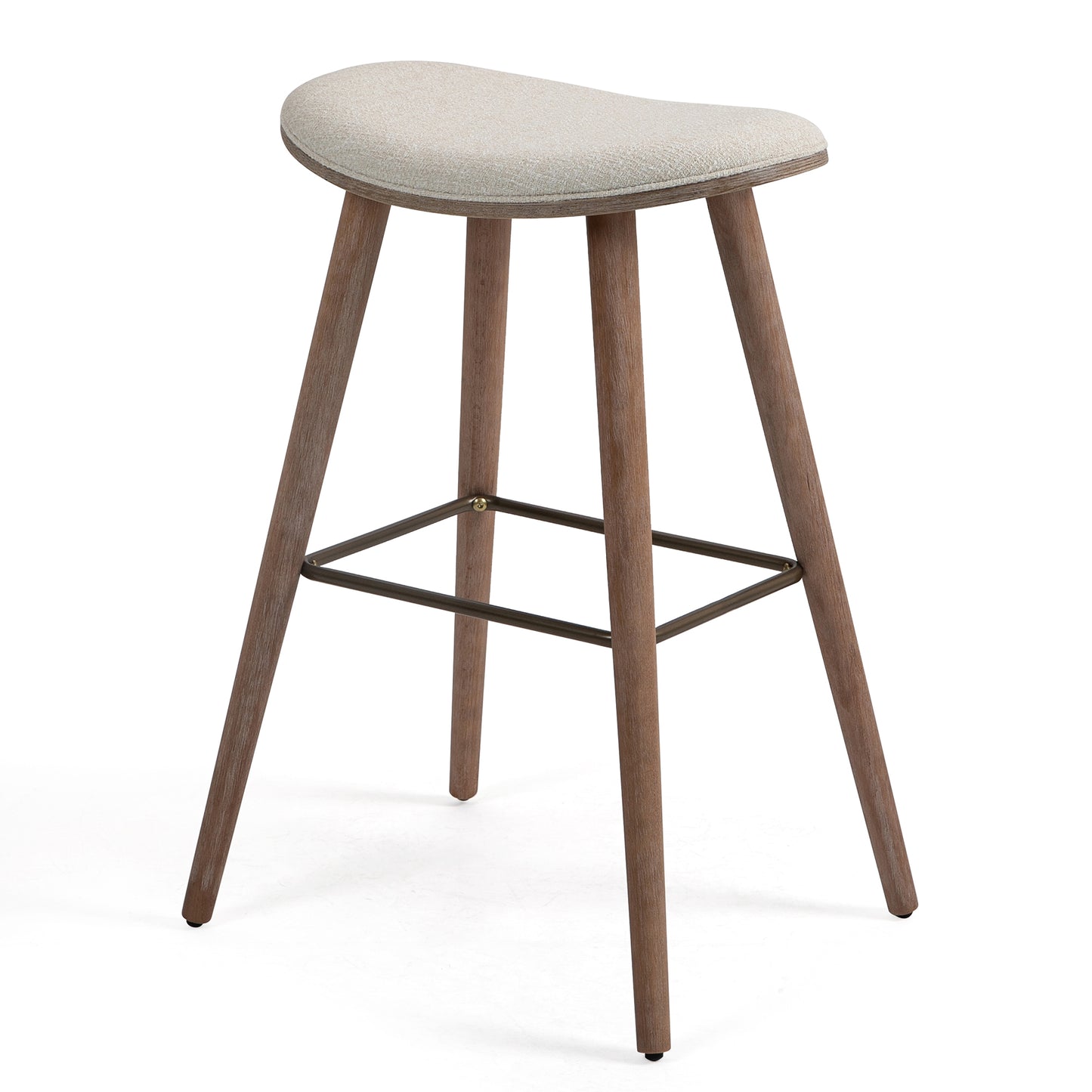 Set of 2 Beatriz Beige Woven Fabric Bar Stool with Wood Legs