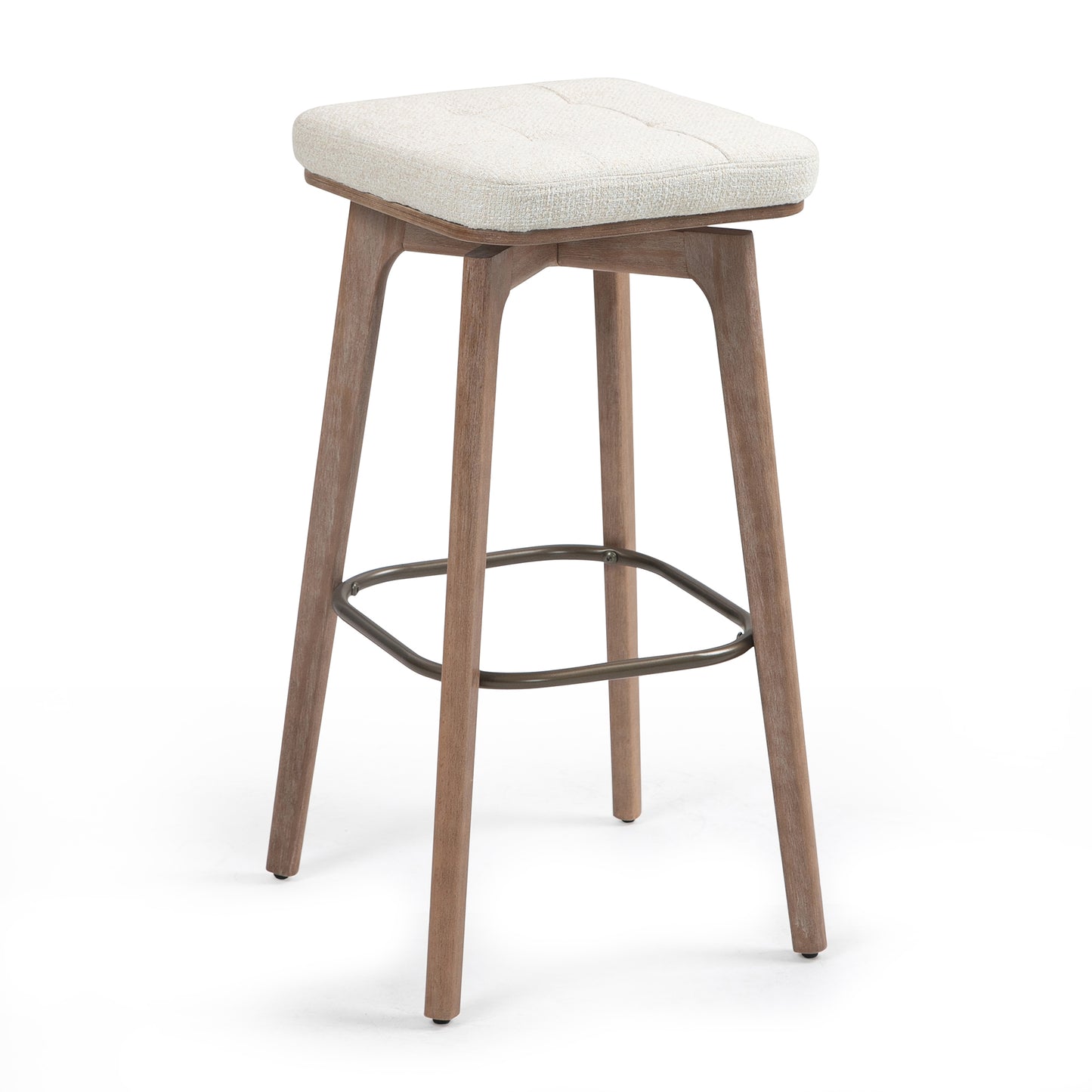 Set of 2 Beckham Beige Linen Fabric Backless Bar Stool with Natural Wood Legs