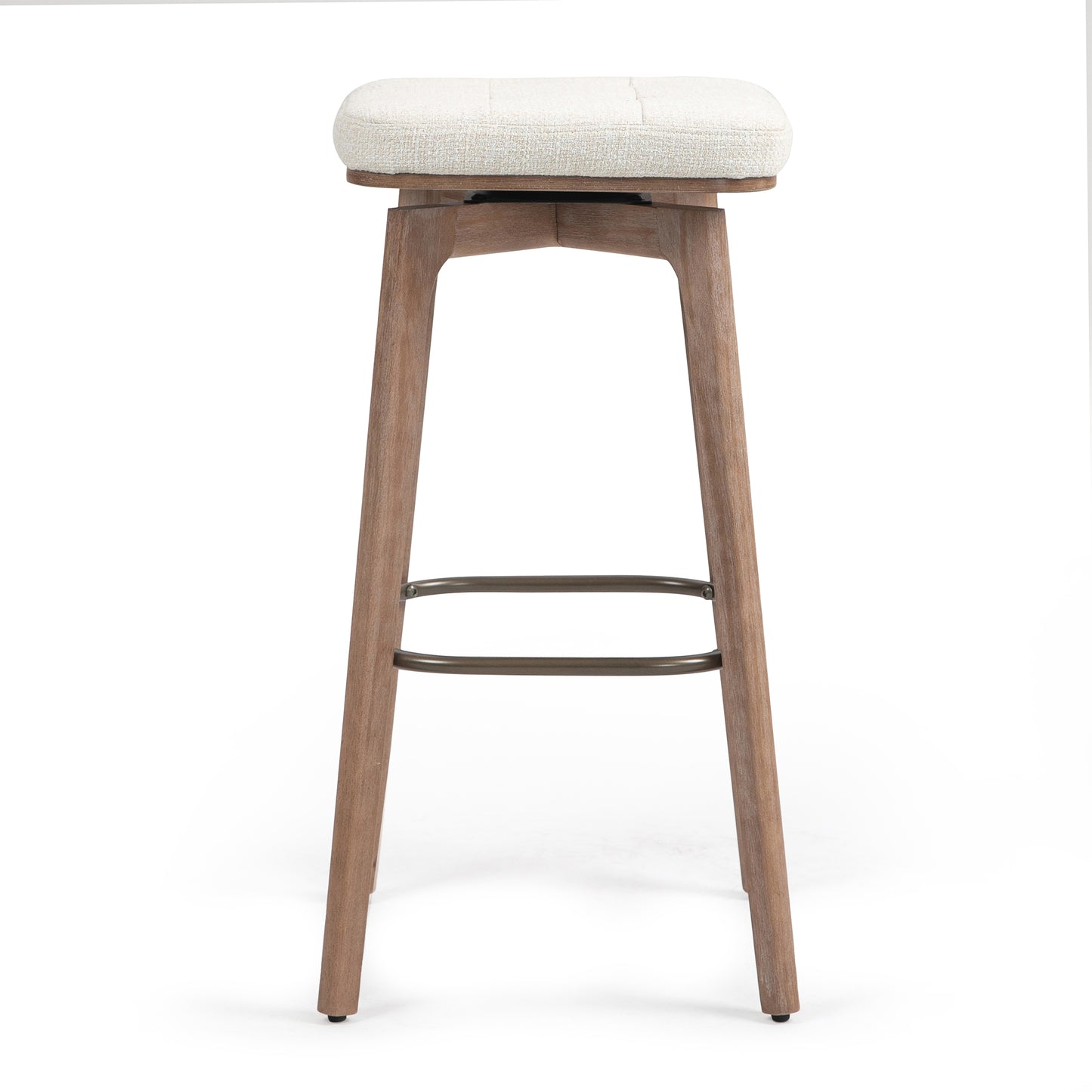 Set of 2 Beckham Beige Linen Fabric Backless Bar Stool with Natural Wood Legs