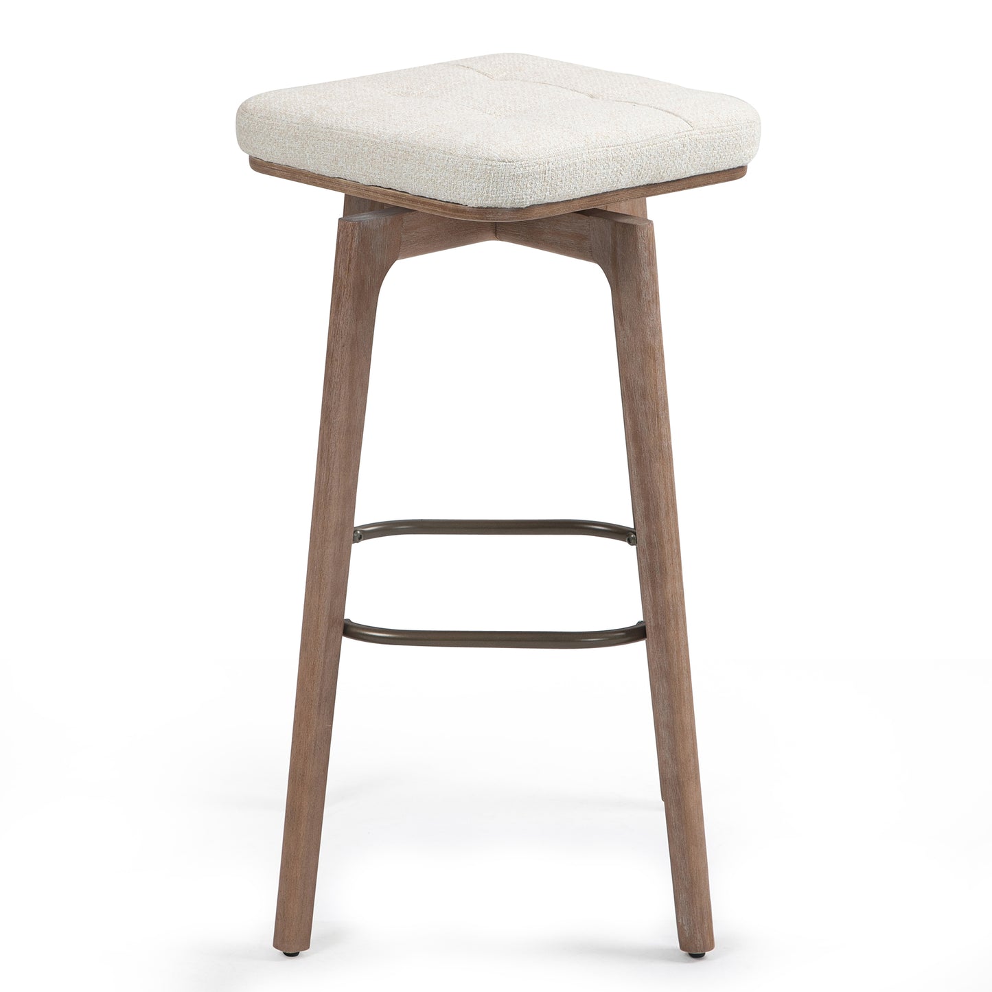 Set of 2 Beckham Beige Linen Fabric Backless Bar Stool with Natural Wood Legs