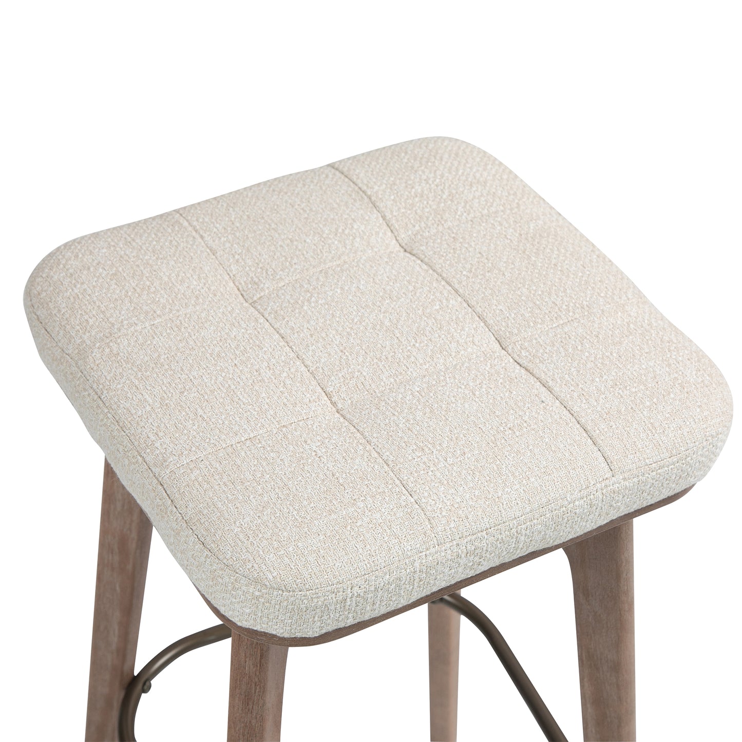 Set of 2 Beckham Beige Linen Fabric Backless Bar Stool with Natural Wood Legs