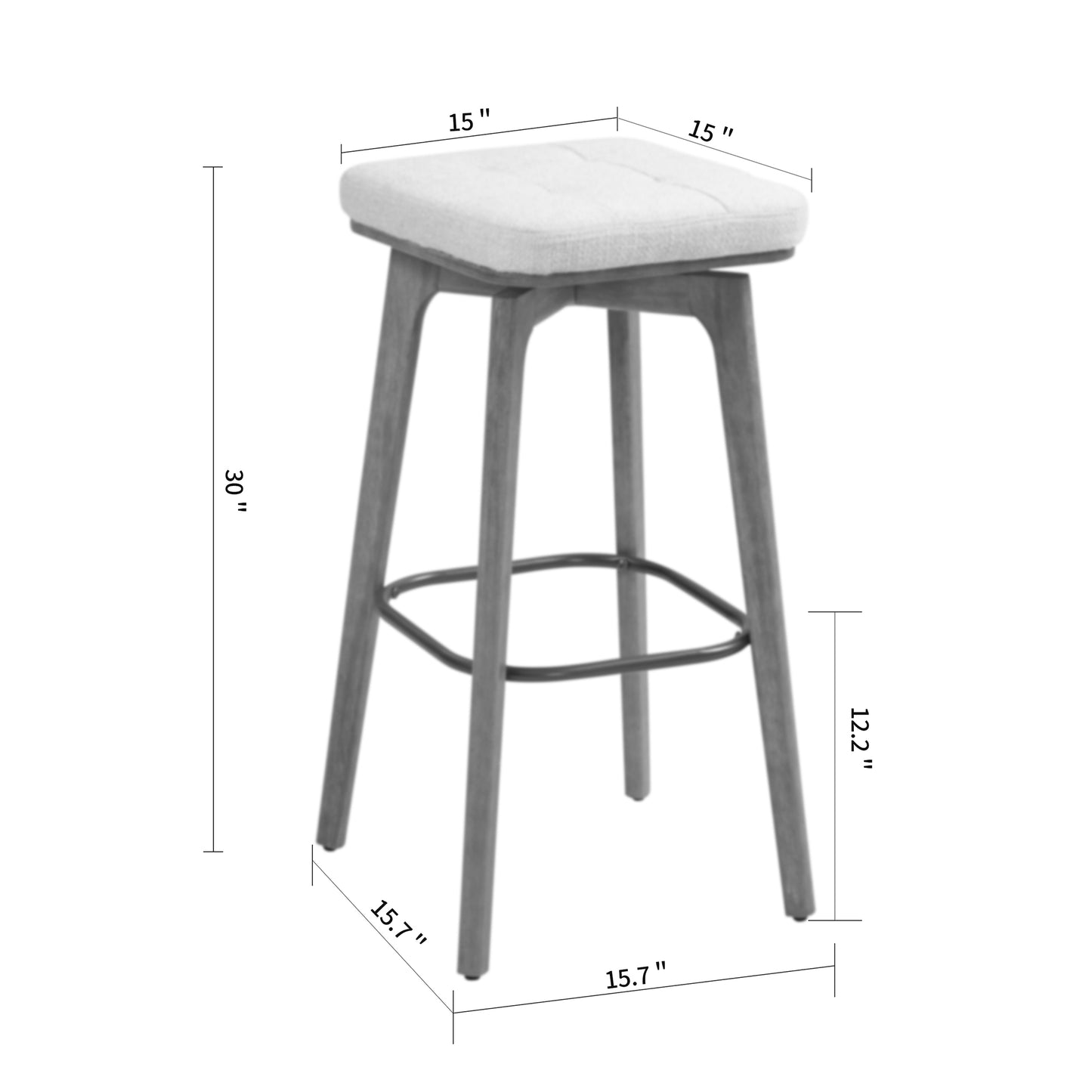 Set of 2 Beckham Beige Linen Fabric Backless Bar Stool with Natural Wood Legs