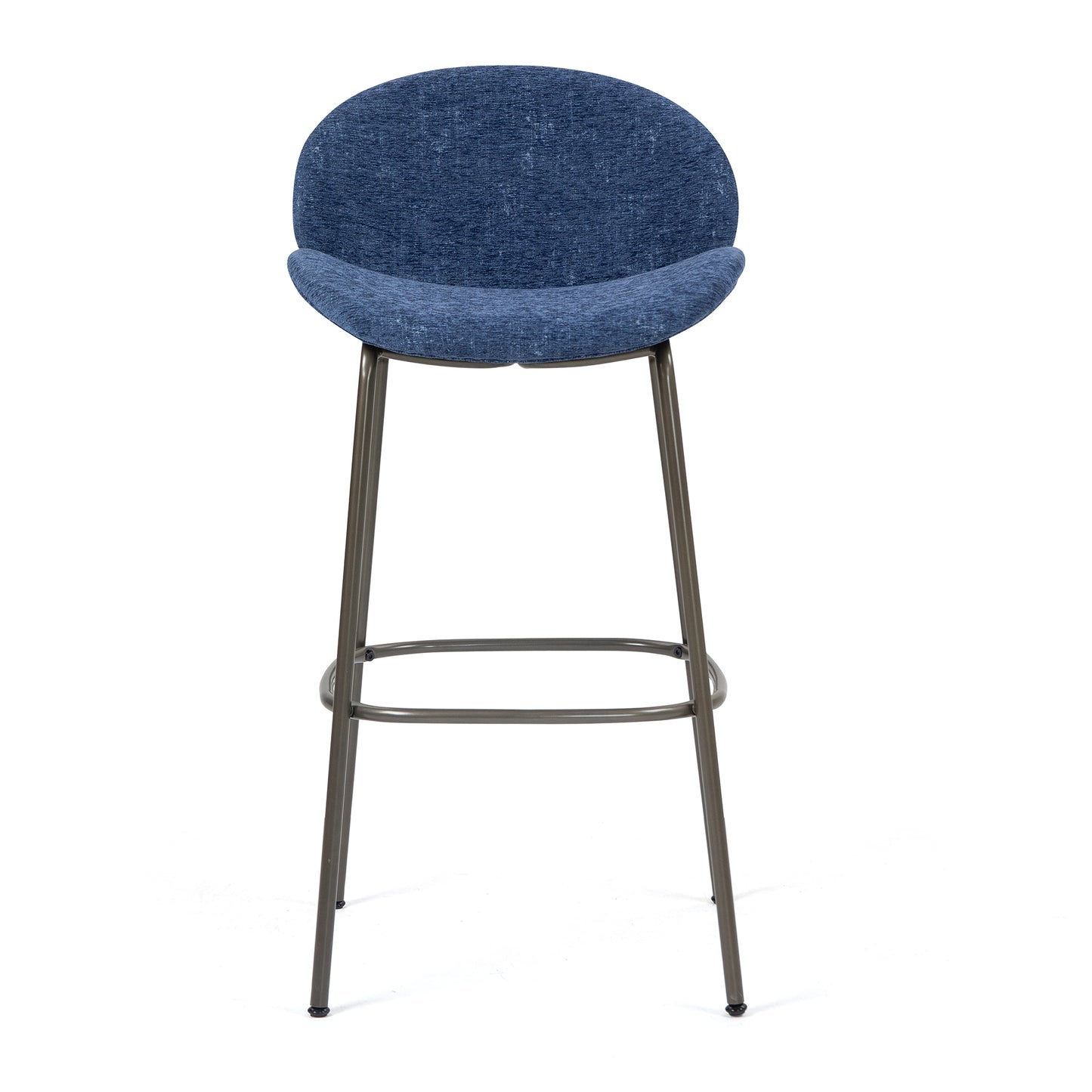 Set of 2 Benedetta Blue Linen Upholstered Fabric Bar Stool with Black Iron Legs