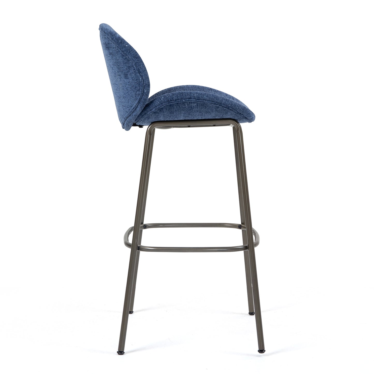 Set of 2 Benedetta Blue Linen Upholstered Fabric Bar Stool with Black Iron Legs