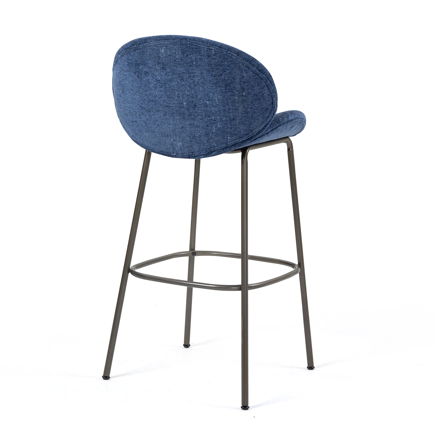 Set of 2 Benedetta Blue Linen Upholstered Fabric Bar Stool with Black Iron Legs