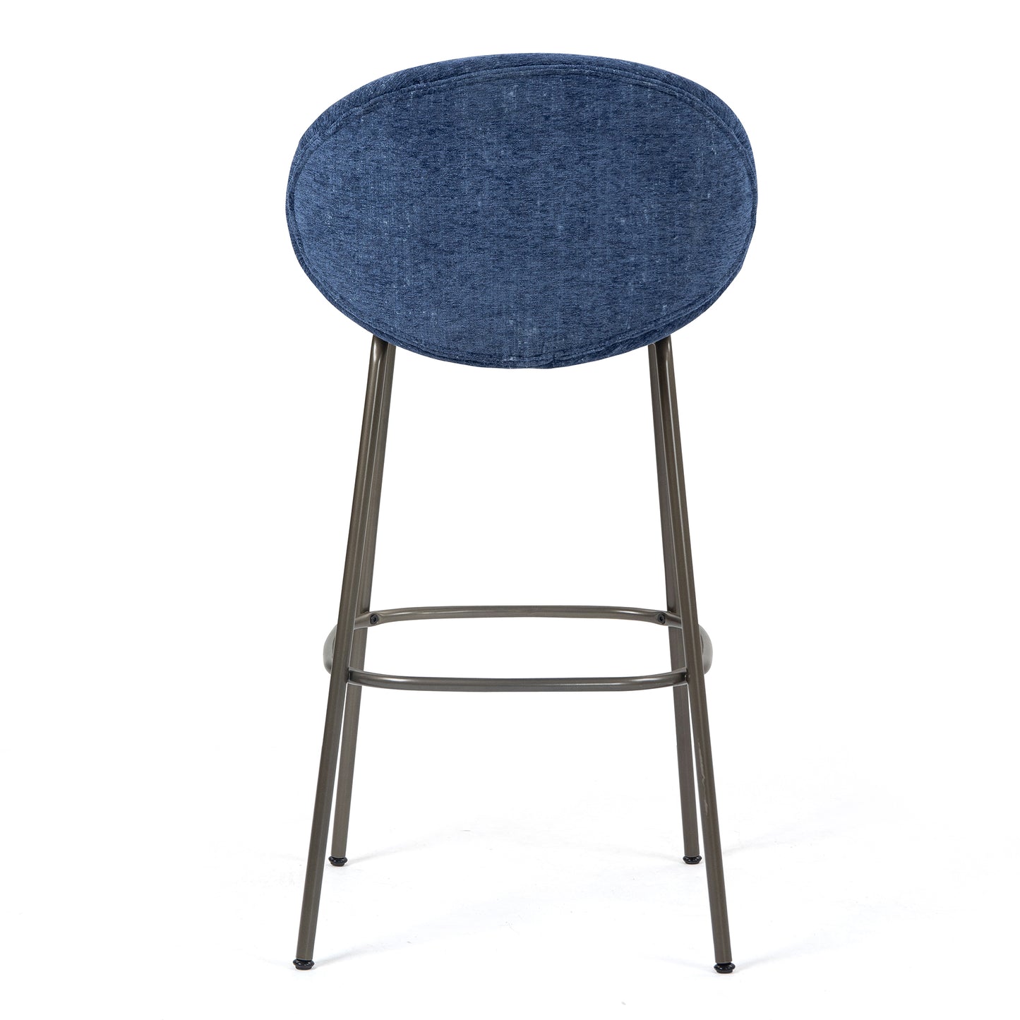 Set of 2 Benedetta Blue Linen Upholstered Fabric Bar Stool with Black Iron Legs