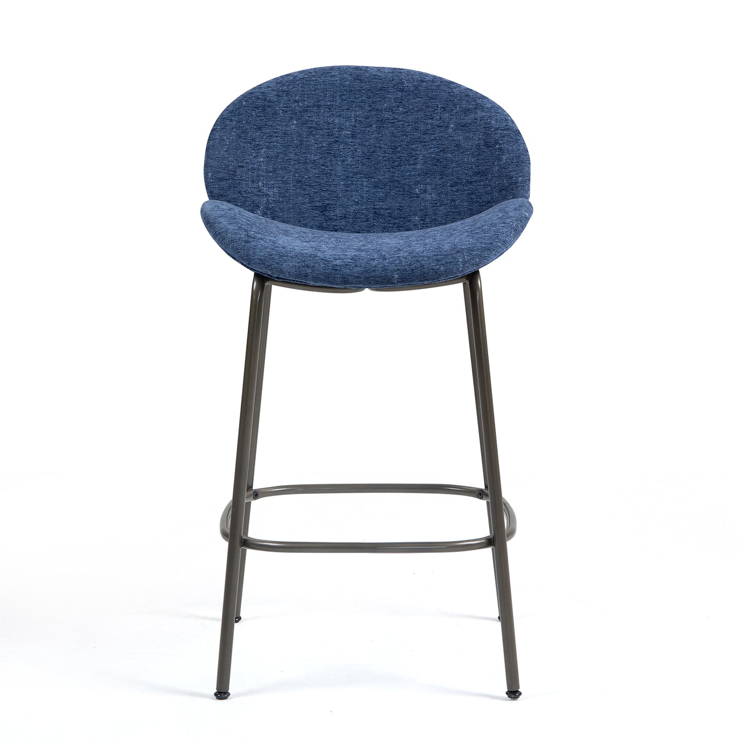 Set of 2 Benedetta Blue Linen Upholstered Fabric Counter Stool with Black Iron Legs