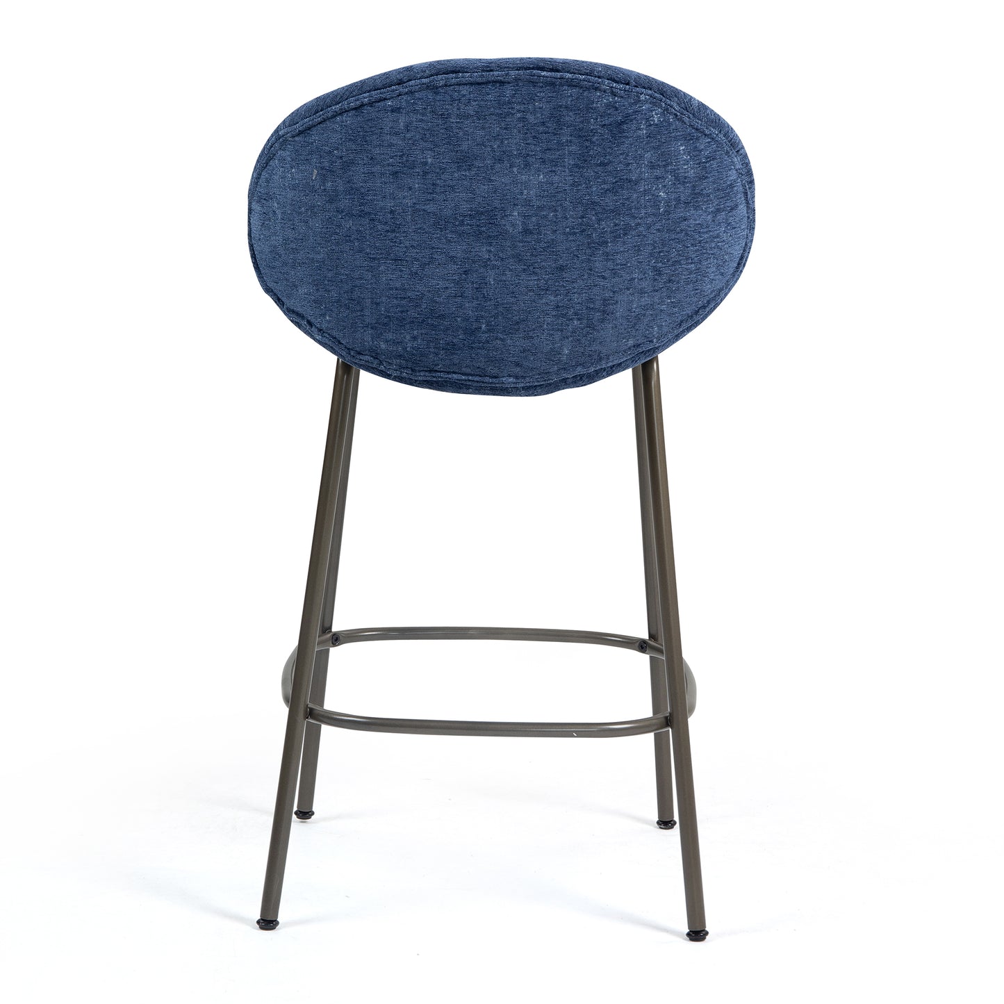 Set of 2 Benedetta Blue Linen Upholstered Fabric Counter Stool with Black Iron Legs