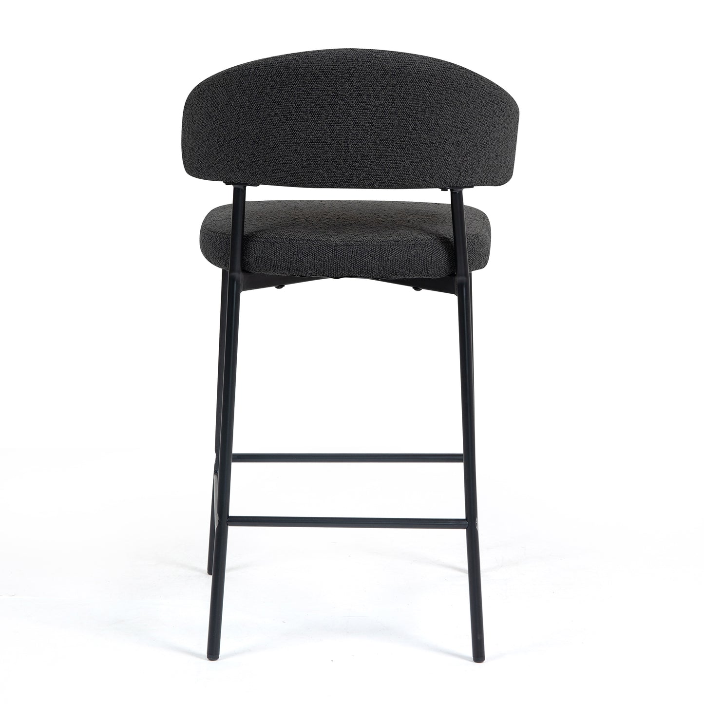 Set of 2 Bennett Black Boucle Upholstered Fabric Counter Stool with Black Iron Legs
