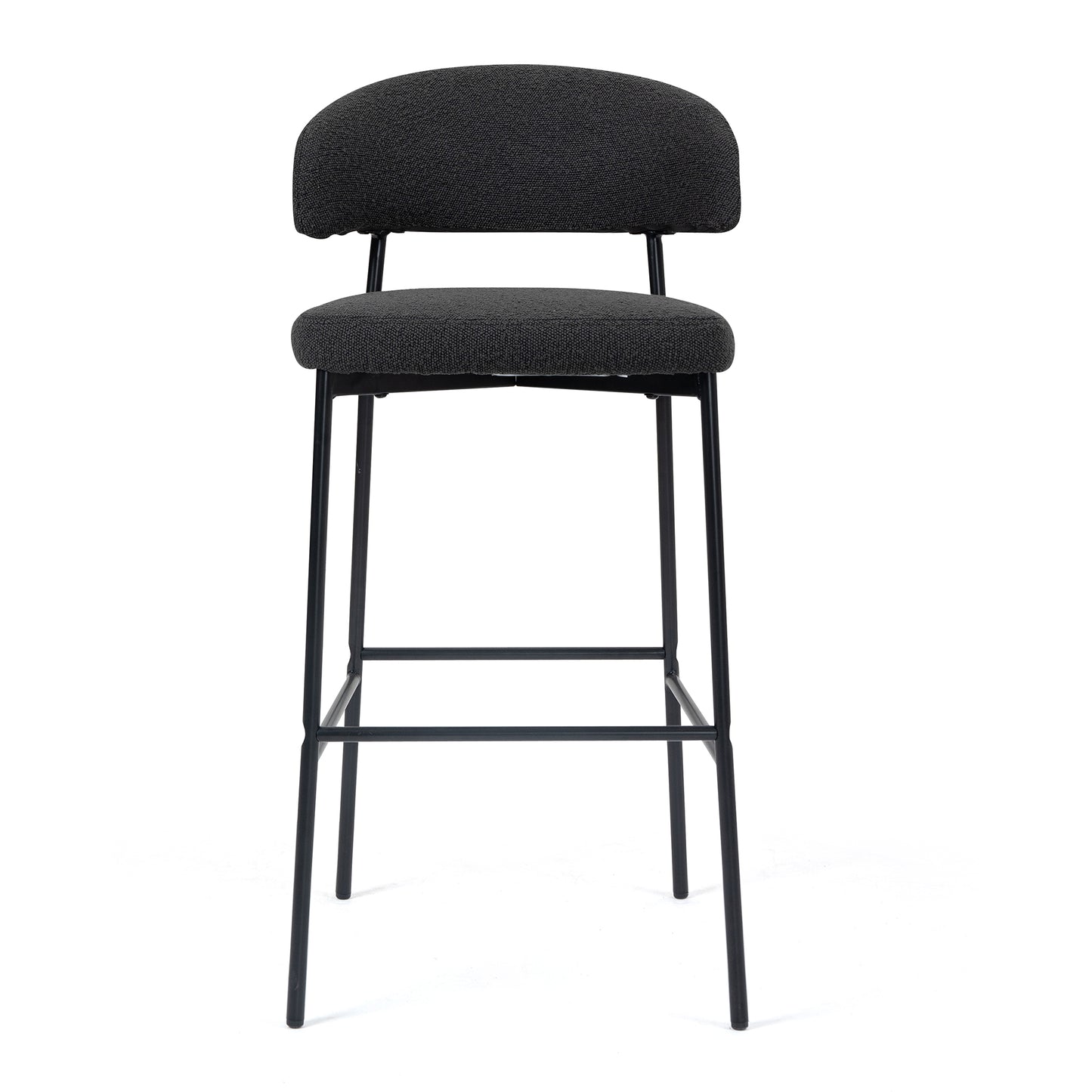Set of 2 Bennett Black Boucle Upholstered Fabric Bar Stool with Black Iron Legs