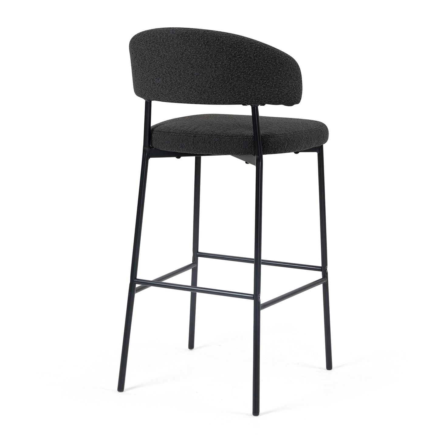 Set of 2 Bennett Black Boucle Upholstered Fabric Bar Stool with Black Iron Legs