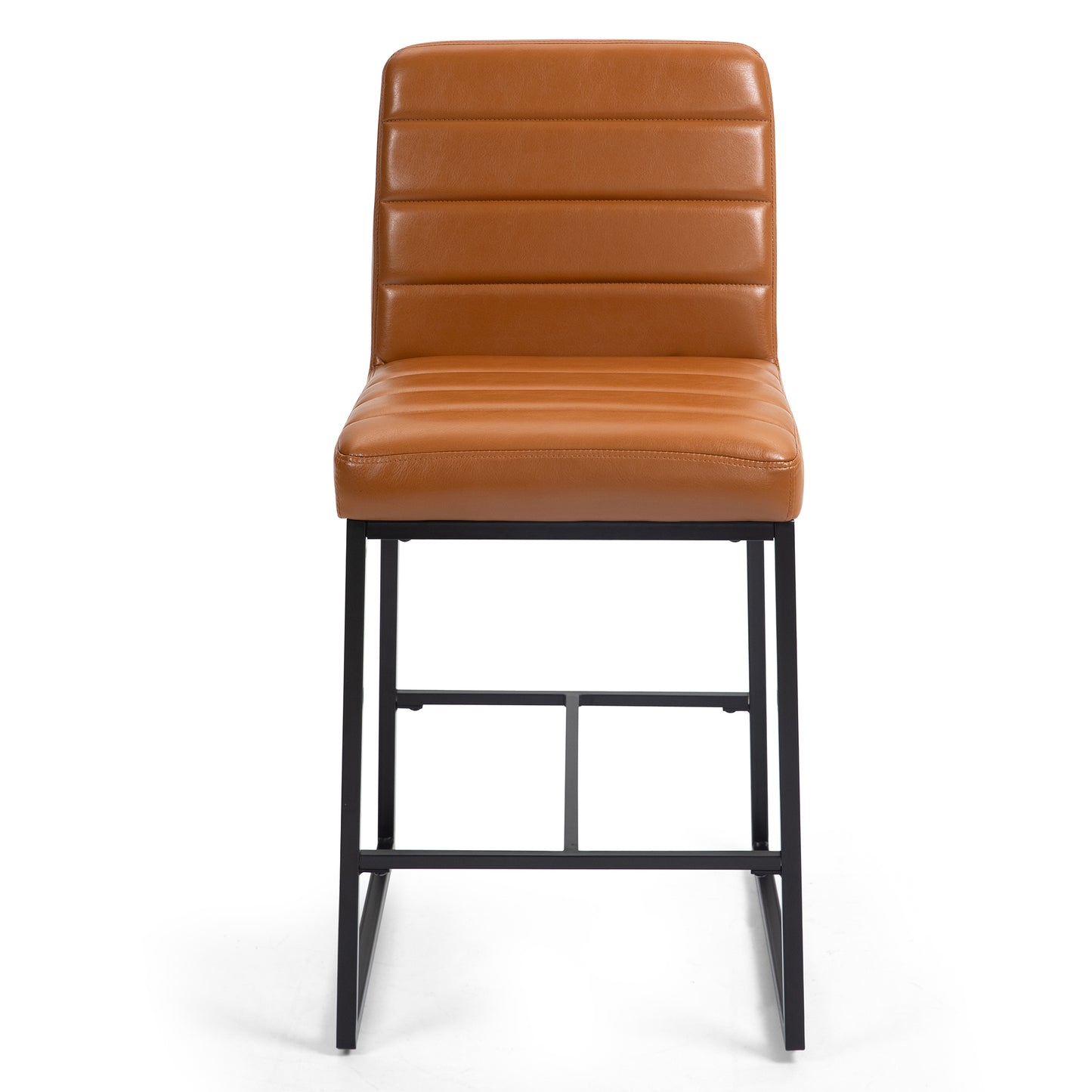 Set of 2 Belisario Light Brown Faux Leather Counter Stool with Black Metal Legs