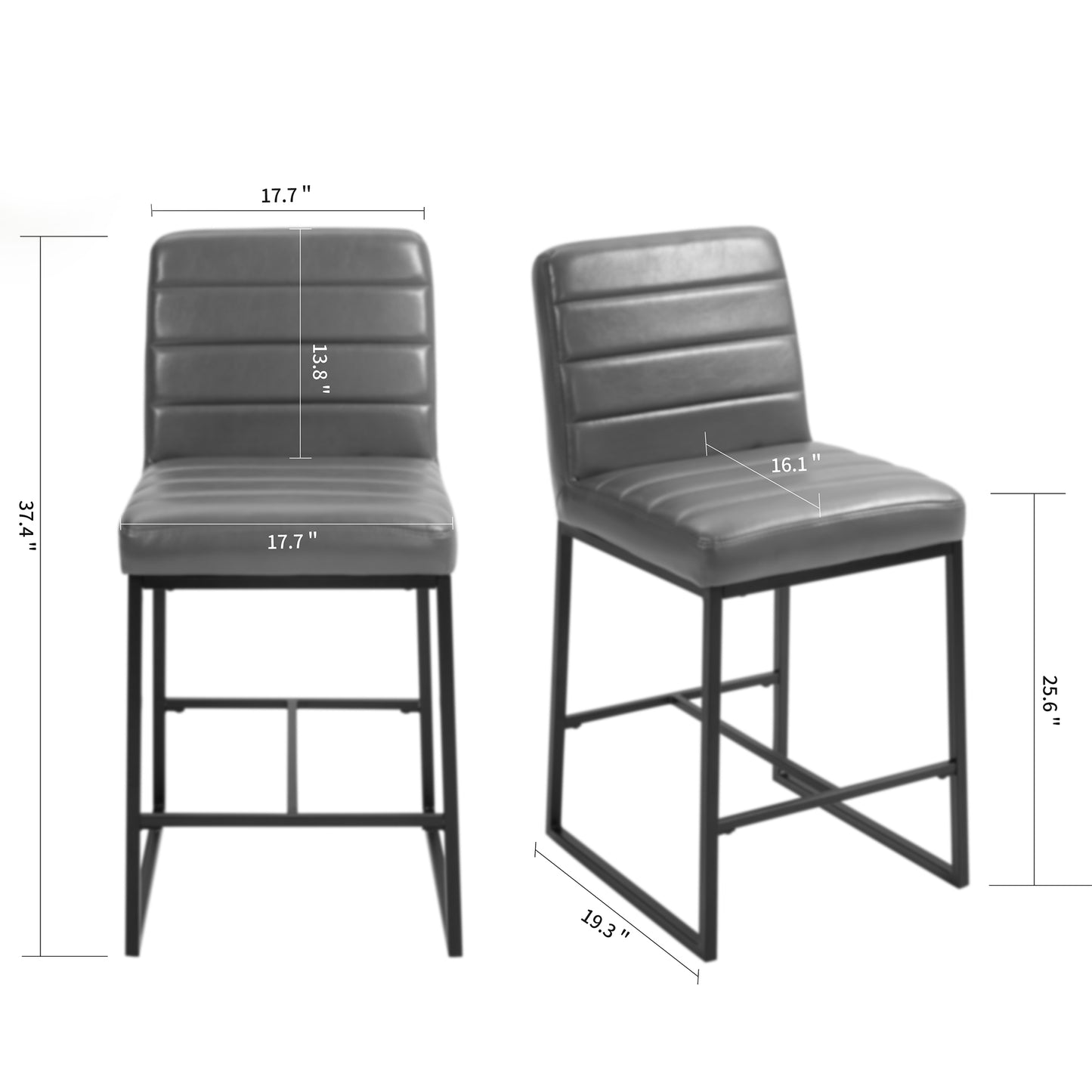 Set of 2 Belisario Brown Faux Leather Counter Stool with Black Metal Legs