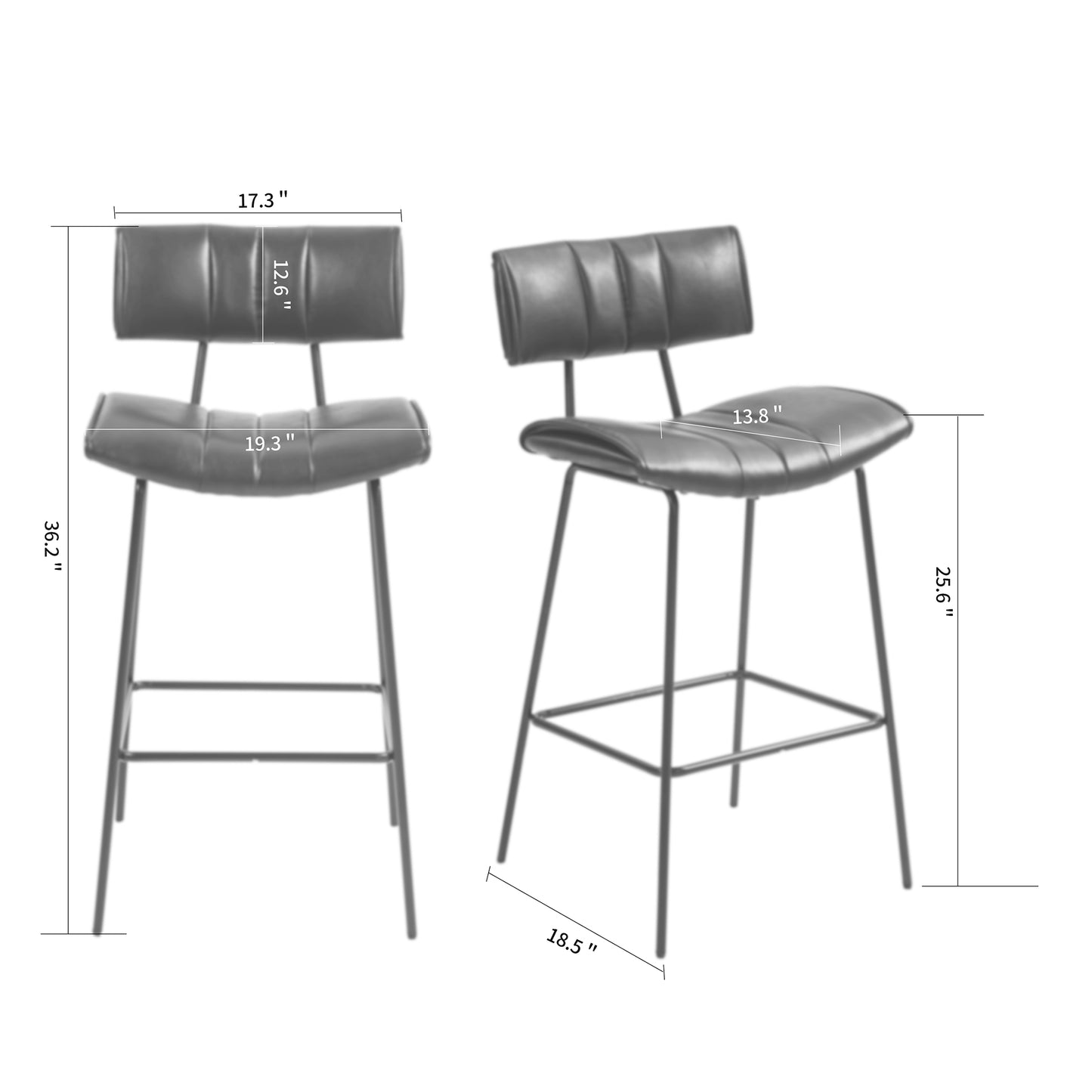 Set of 2 Belita Brown Faux Leather Counter Stool with Black Metal Legs