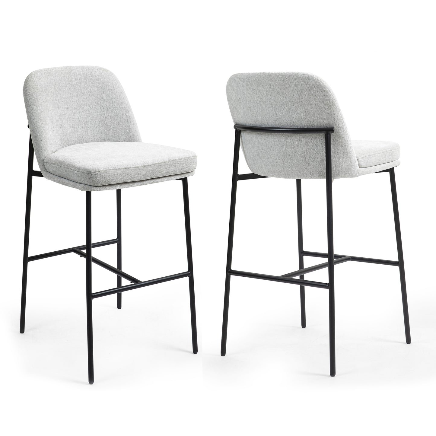 Set of 2 Belisma Gray Fabric Bar Stool with Metal Legs