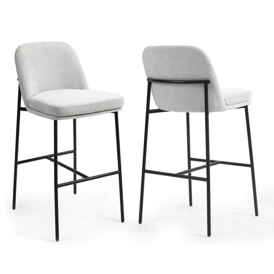 Set of 2 Belisma Gray Fabric Bar Stool with Metal Legs