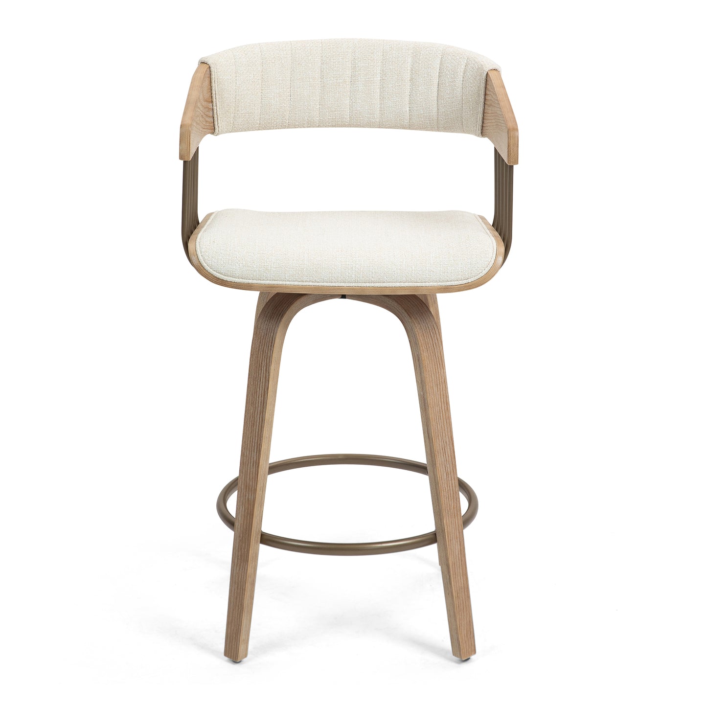 Berke Beige Upholstered Fabric Counter Stool with Natural Wood Legs