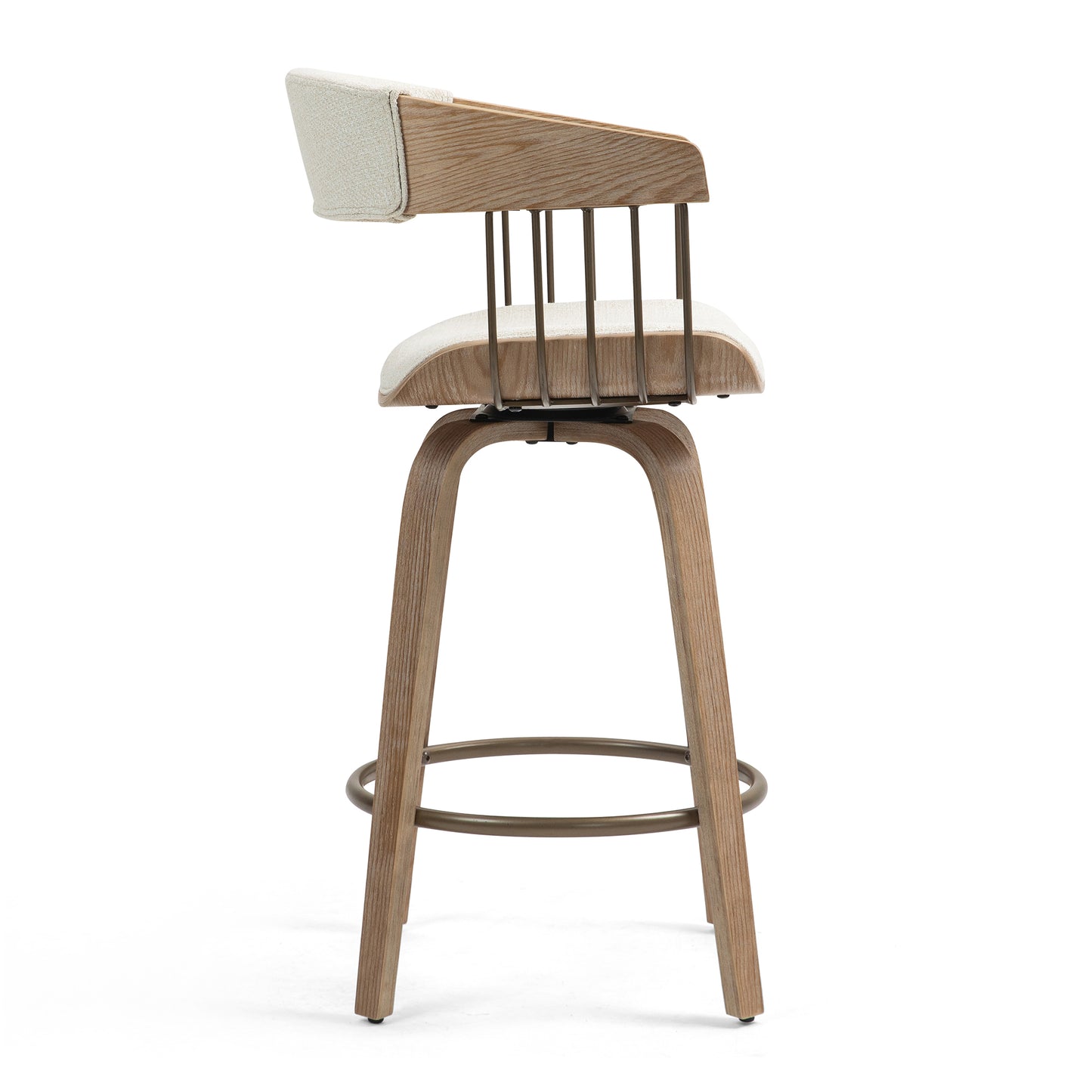 Berke Beige Upholstered Fabric Counter Stool with Natural Wood Legs