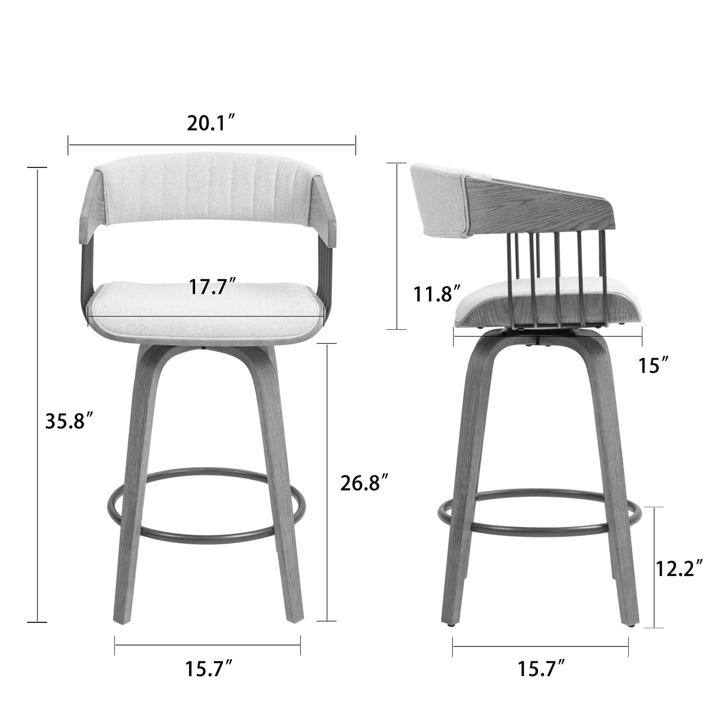 Berke Beige Upholstered Fabric Counter Stool with Natural Wood Legs