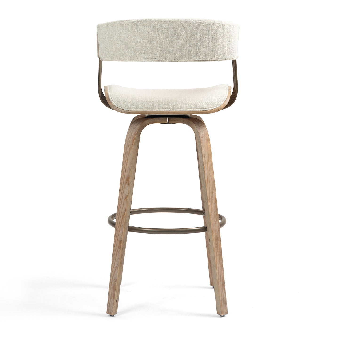 Berke Beige Upholstered Fabric Bar Stool with Natural Wood Legs
