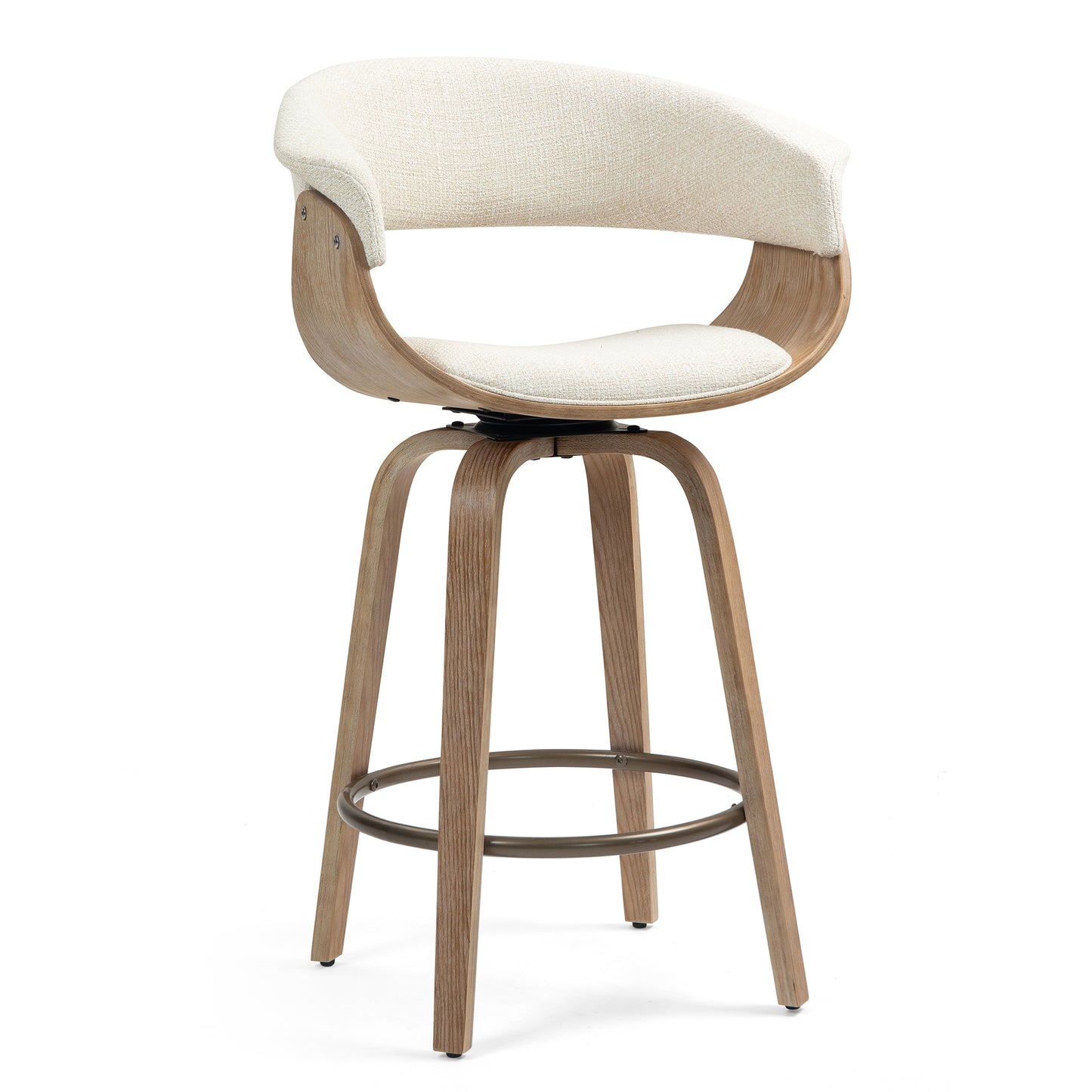 Berkeley Beige Upholstered Fabric Counter Stool with Natural Wood Accent Legs