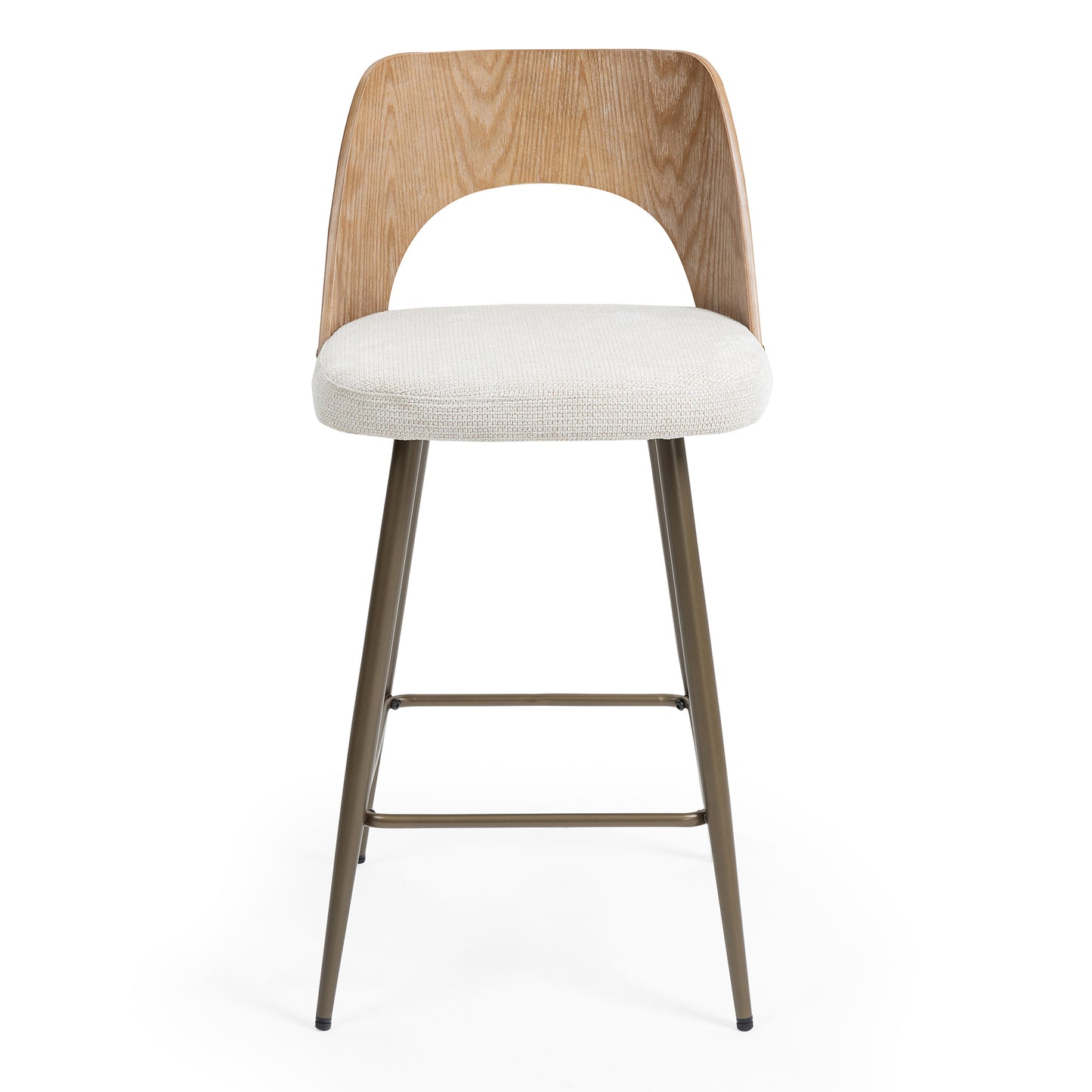 Set of 2 Bethan Beige Washed Boucle Fabric Counter Stool with White Washed Wood Back and Black Iron Legs