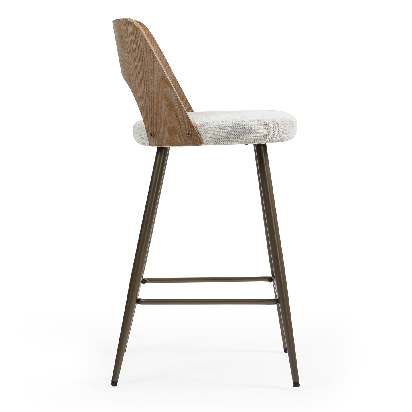 Set of 2 Bethan Beige Washed Boucle Fabric Counter Stool with White Washed Wood Back and Black Iron Legs