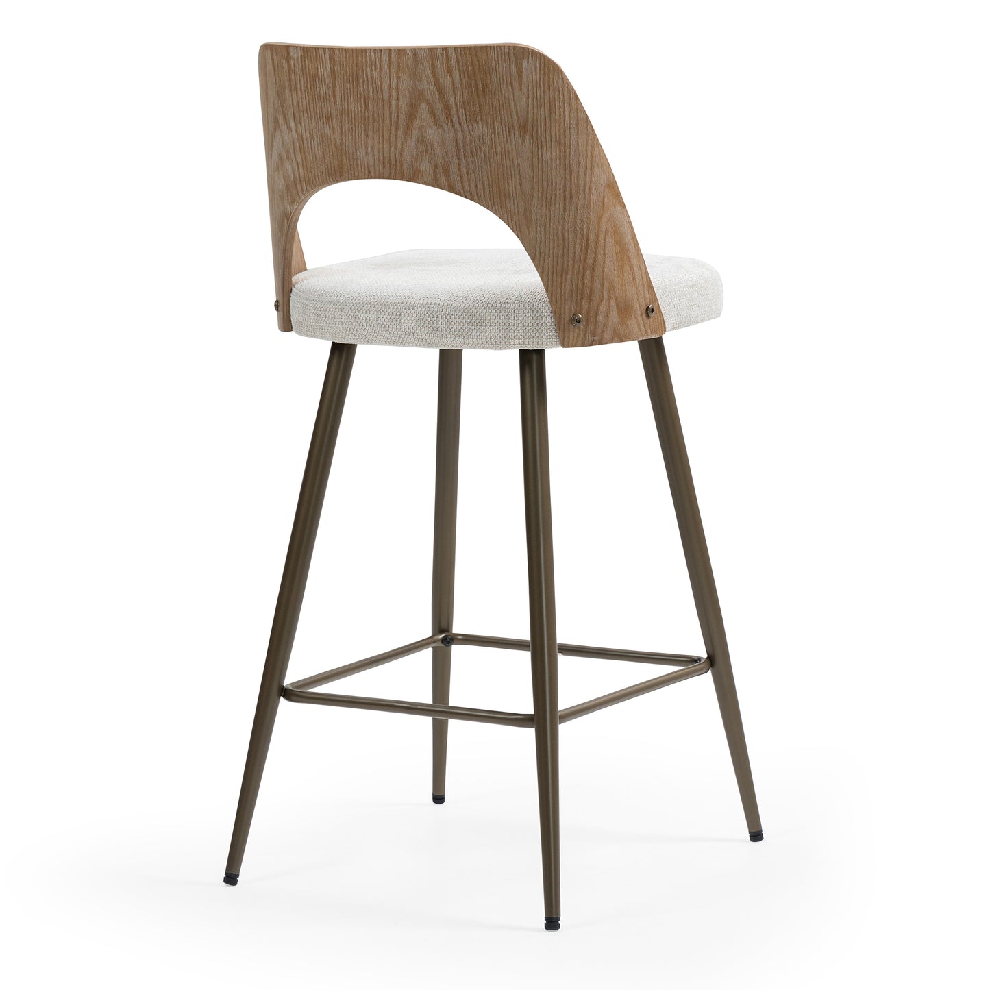 Set of 2 Bethan Beige Washed Boucle Fabric Counter Stool with White Washed Wood Back and Black Iron Legs