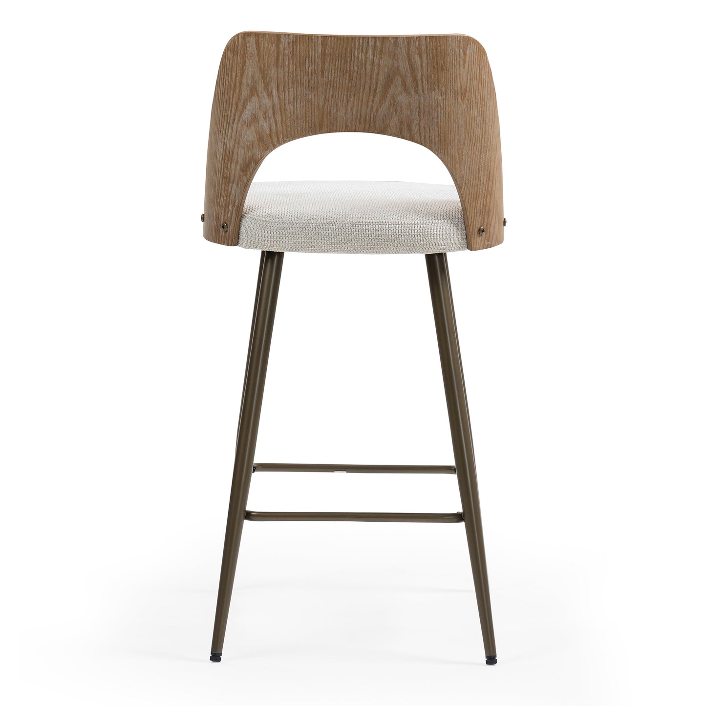 Set of 2 Bethan Beige Washed Boucle Fabric Counter Stool with White Washed Wood Back and Black Iron Legs